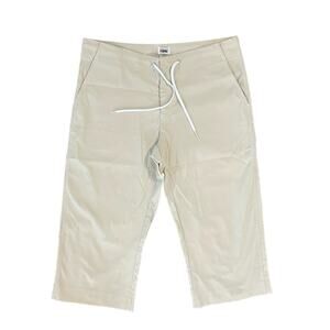 Vital Women's Khaki Drawstring Waist Active Capri Pant Nylon Pockets SZ Medium